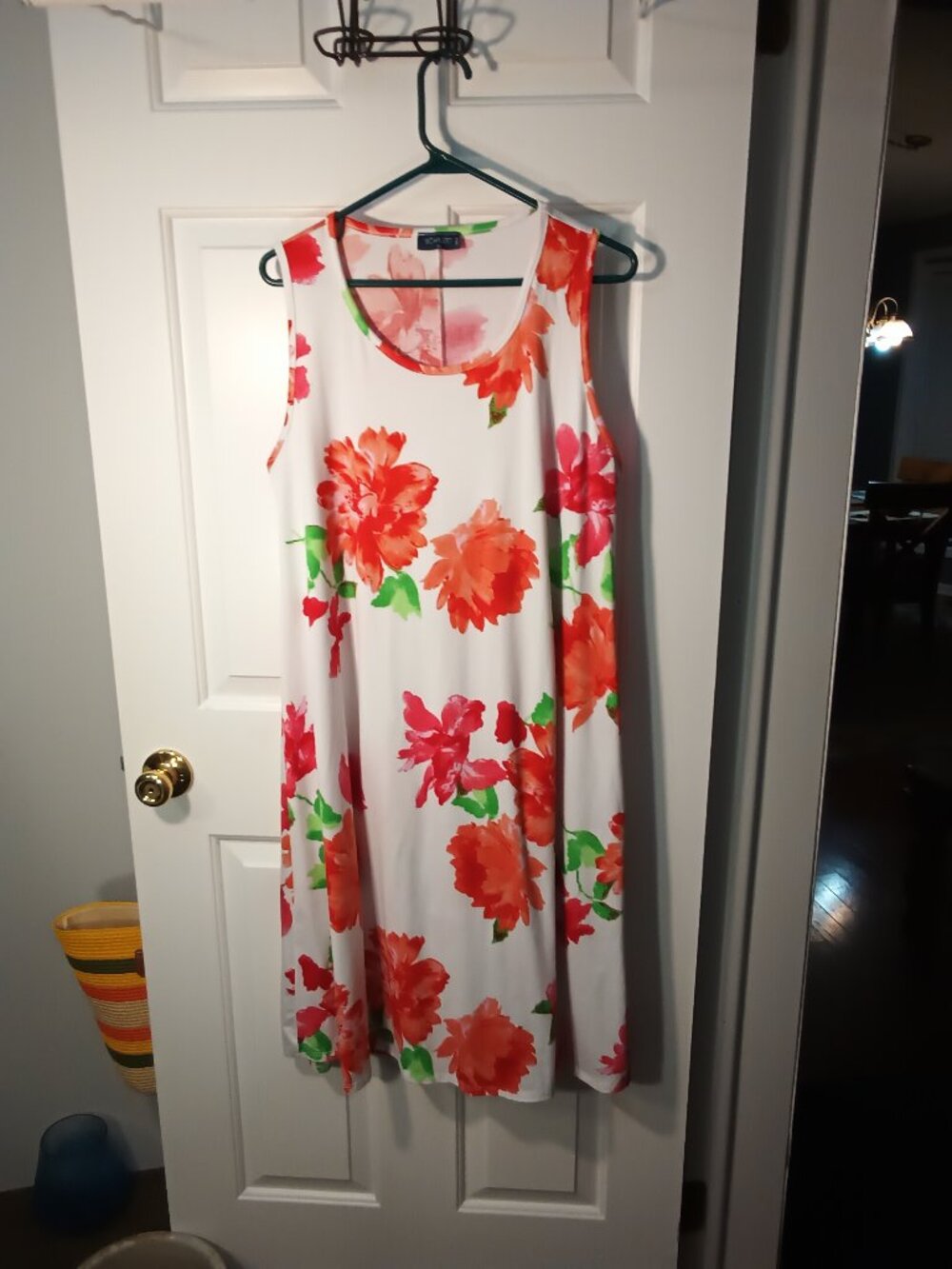 Scarlett White Midi Dress with Red-Orange Floral Print